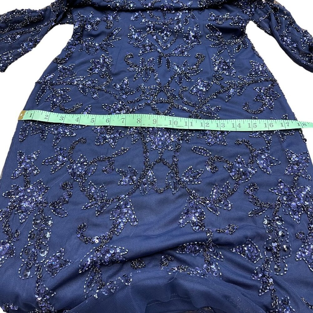 Adrianna Papell Navy Beaded Sequin Midi Dress Long Sleeve Size 4 - Picture 12 of 16